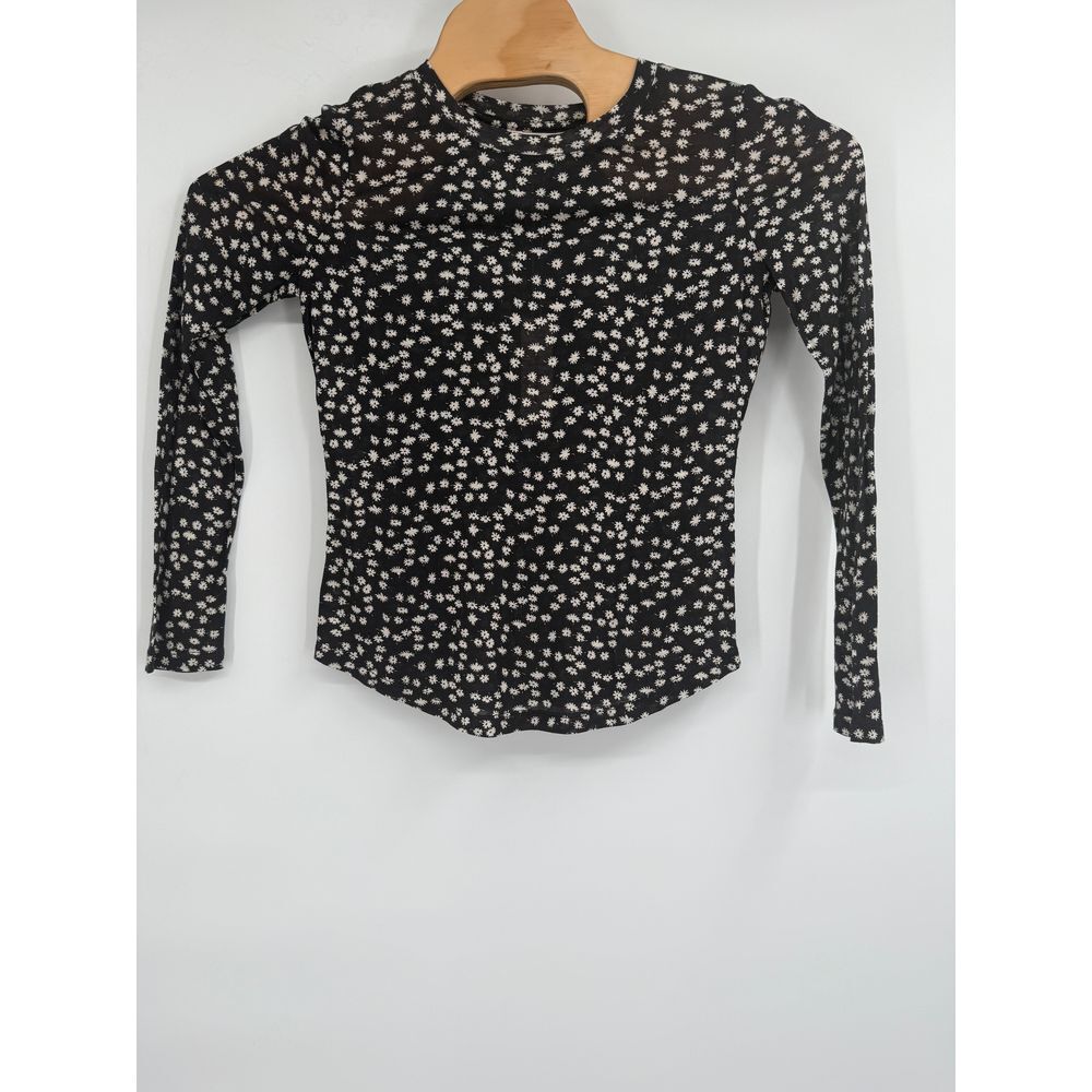 REBECCA TAYLOR Floral Long Sleeve Black Shirt Lightweight Wool Blend NWT Sz S